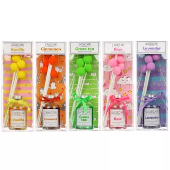 LADECOR Аромадиффузор с палочками и декором, 50мл, ароматы лаванды/корицы/розы/ванили/зеленого чая