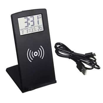 LADECOR CHRONO Будильник электронный 5в1 (беспр.зарядка,часы,дата,тем-ра) USB, 9,8х8х16см,ABS,металл