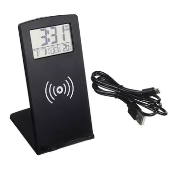 LADECOR CHRONO Будильник электронный 5в1 (беспр.зарядка,часы,дата,тем-ра) USB, 9,8х8х16см,ABS,металл