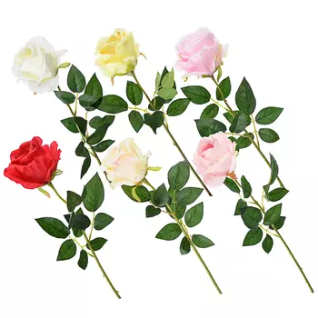 LADECOR Цветок искусственный в виде ветки с розами, пластик, полиэстер, 64 см, 6 цветов