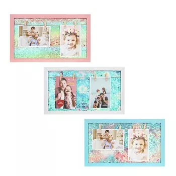 LADECOR Фоторамка на 2 фотографии, с пайетками и прищепками, 23х38см, пластик, 3 цвета