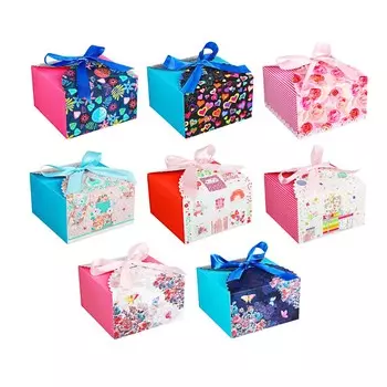 LADECOR Коробка подарочная складная с бантом, 24х24см, 8 дизайнов