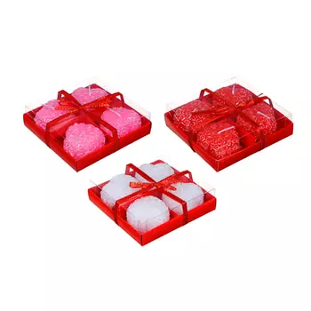 LADECOR Набор свечей 4 шт, сердечки, 11x3,3 см, парафин, 3 цвета