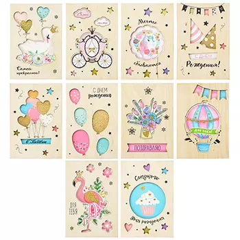 LADECOR Открытка деревянная, 10х14,5см, 20 дизайнов