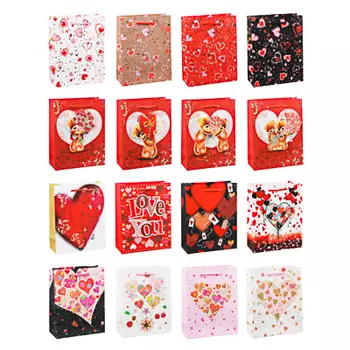 LADECOR Пакет подарочный, бумага с глиттером и фольгированным слоем, 18х23х8 см, 16 дизайнов