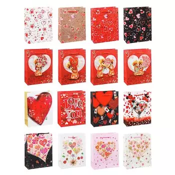 LADECOR Пакет подарочный, бумага с глиттером и фольгированным слоем, 18х23х8 см, 16 дизайнов