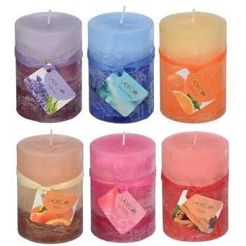 LADECOR Свеча пеньковая многослойная, с ароматом, парафин, d=6,8х9,5см, 6 ароматов