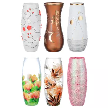 LADECOR Ваза стеклянная с узорами, ручная роспись, 26х10 см, 6 дизайнов