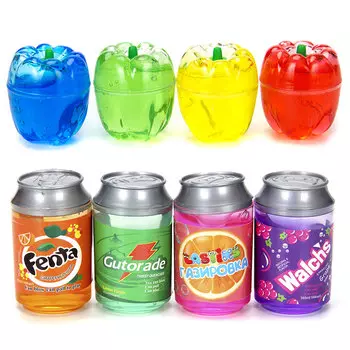 LASTIKS Игрушка-лизун в баночке твердый "Яблоко/Газировка", полимер, 4,5х5,1см/6,5х4см, 4 цвета