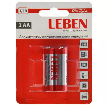 LEBEN Аккумулятор 2шт Ni-Mh 800mAh, тип AА, BL