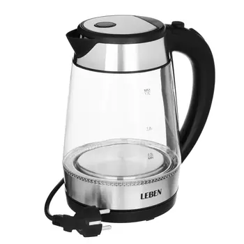 LEBEN Чайник электрический 1,7л, 1850Вт, скрытый нагр.элемент, автооткл., стекло 291-030