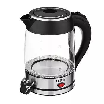 LEBEN Чайник электрический 1,8л, 1850Вт, скрытый нагр.элемент, стекл.корпус, HHB1801 475-157