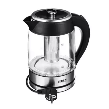 LEBEN Чайник электрический 1,8л, 1850Вт, скрытый нагр.элемент, стекло c заварочным фильтром 291-009