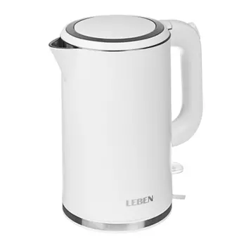 LEBEN Чайник электрический 1,8л, 2200Вт, скрытый нагр.элемент, двойное покрытие, белый 291-076