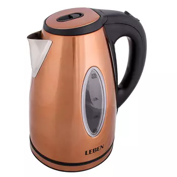 LEBEN Чайник электрический 2,0л, 2200Вт, скрытый нагр.элемент, автооткл., нерж сталь, бронза 291-035