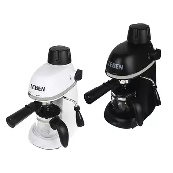 LEBEN Кофеварка рожкового типа, давление 3,5 Бар., стеклянная колба, корпус пластик, отделка нерж 286-035