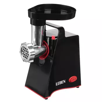 LEBEN Мясорубка электрическая 1200Вт, три режущих диска, реверс., пластик, черная с ручкой 269-037