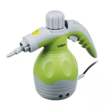 LEBEN Пароочиститель, 7 насадок, 1000Вт, 350мл, 3бар, кабель 2 метра 249-031