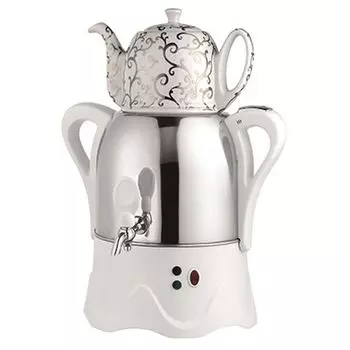 LEBEN Самовар электрический с заварочным чайником 3л/1л, 1800Вт, металл/керамика, белый 475-102