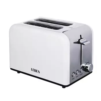 LEBEN Тостер 850Вт, 2 отдела, 6 степеней поджарки, металл, пластик, белый, HJT-810 271-026