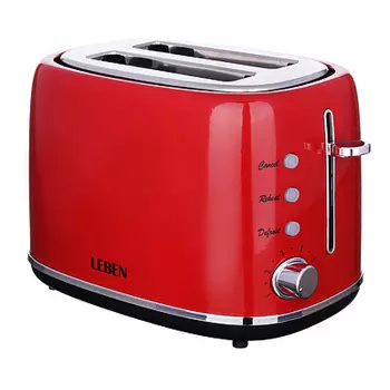 LEBEN Тостер 850Вт, 2 отдела, 7 степеней поджарки, металл, пластик, красный, HJT-809 271-025