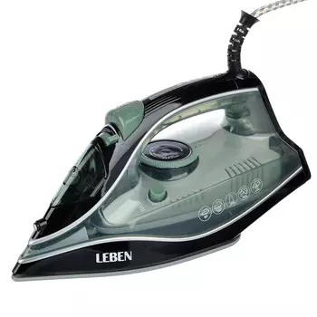 LEBEN Утюг с отпаривателем 2000 Вт, подошва - керамическое покрытие, зеленый 249-026