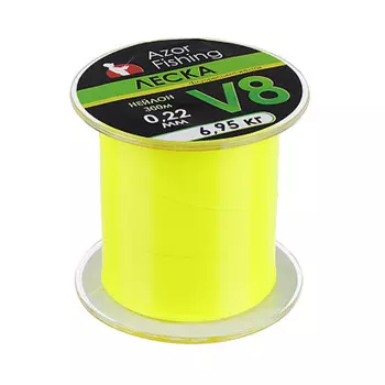 Леска AZOR FISHING нейлон, V8, 0,22 мм, 300м, флуоресцент-желтая, разрывная нагрузка 6,95 кг