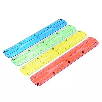 Линейка 20 см гибкая, прозрачная цветная, 4 цвета