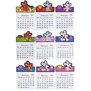 Магнит-календарь СНОУ БУМ "Мышь в сердцах" 9х6см, ПВХ, 9 дизайнов