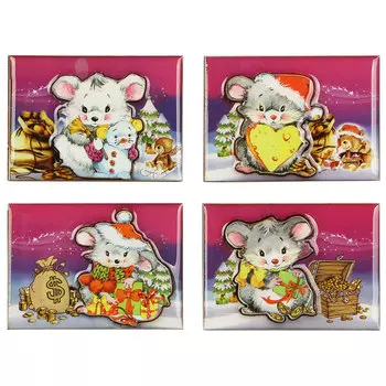 Магнит с мышкой СНОУ БУМ 5х7 см, дерево, 4 дизайна, арт 2