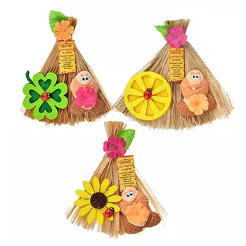 Магнит в виде метелки, лыко березовое, гипс, 8х10 см, 3 дизайна