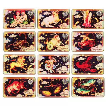 Магнит виниловый со стерео эффектом и декором, 8х5 см, 12 дизайнов с изображением знаков Зодиака