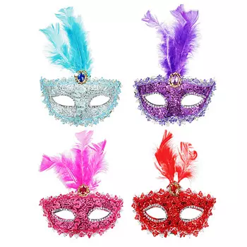 Маска карнавальная СНОУ БУМ с перьями, 24х10 см, пластик, полиэстер, 4 цвета