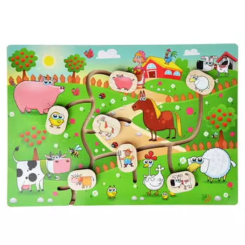 МАСТЕР ИГРУШЕК Лабиринт "На ферме", 7 элементов, дерево, 28x19,5см, IG0059