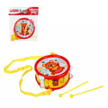 МЕШОК ПОДАРКОВ Барабан детский с палочками, HIPS, PP, картон, 14х14х6,5 см