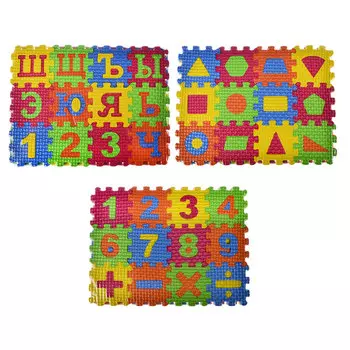 МЕШОК ПОДАРКОВ Коврик-пазл "Цифры/Буквы/Фигуры" 36 элементов, ЭВА, 20х15х2,5см, 3 дизайна