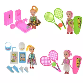 МЕШОК ПОДАРКОВ Набор кукла 10см с мебелью, пластик, полиэстер, 12х15х5см, 4 дизайна