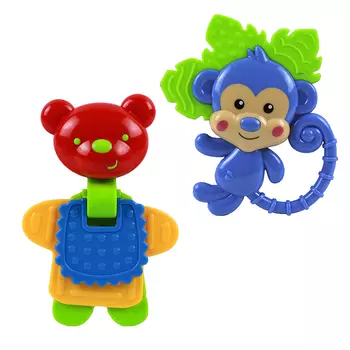 МЕШОК ПОДАРКОВ Погремушка-грызунок Медвежонок/Обезьянка, пластик, резина, 10/13х11/12х2см, 2 дизайна