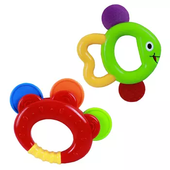 МЕШОК ПОДАРКОВ Погремушка-грызунок Рыбка/Кругляшки, пластик, резина, 11/12х9,5/12х2/3см, 2 дизайна