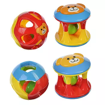 МЕШОК ПОДАРКОВ Погремушка Веселый шарик, 2шт., пластик, 10х20х8см, 2 дизайна