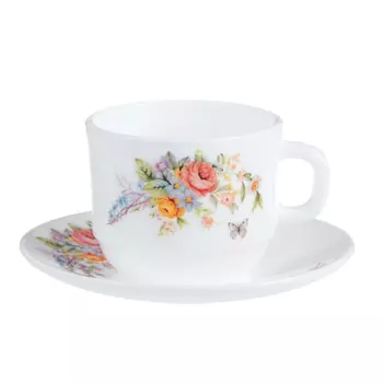 MILLIMI Дарина Чайная пара (чашка 250мл., блюдце 15см) опаловое стекло, 18136