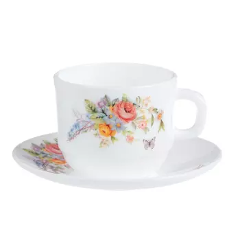 MILLIMI Дарина Чайная пара (чашка 250мл., блюдце 15см) опаловое стекло, 18136