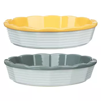 MILLIMI Форма для запекания и сервировки круглая, керамика, 22х5см, рельеф, 2 цвета