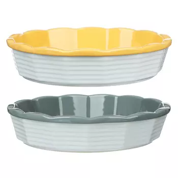 MILLIMI Форма для запекания и сервировки круглая, керамика, 22х5см, рельеф, 2 цвета