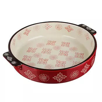 MILLIMI Форма для запекания и сервировки круглая с ручками, керамика, 25,5х22,5х5см, 1200мл, красн.