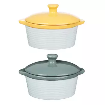 MILLIMI Горшочек с крышкой для запекания и сервировки, керамика, 16,5х13,5х10,5см,480мл, рельеф,2 цв