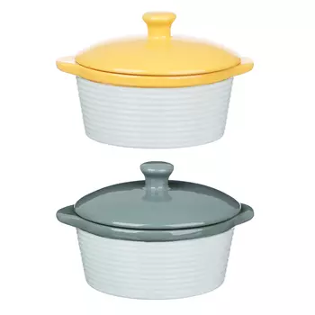 MILLIMI Горшочек с крышкой для запекания и сервировки, керамика, 16,5х13,5х10,5см,480мл, рельеф,2 цв