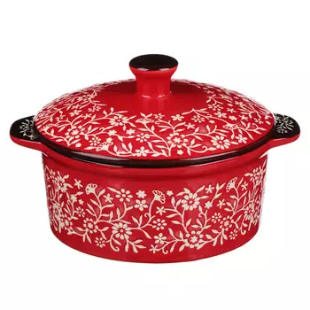 MILLIMI Горшочек с крышкой для запекания и сервировки, керамика, 16,5х13,5х10см, 480мл, красный