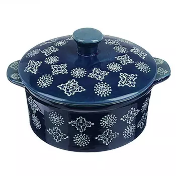 MILLIMI Горшочек с крышкой для запекания и сервировки, керамика, 16,5х13,5х10см, 480мл, синий