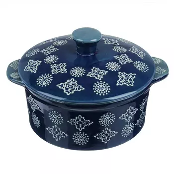 MILLIMI Горшочек с крышкой для запекания и сервировки, керамика, 16,5х13,5х10см, 480мл, синий